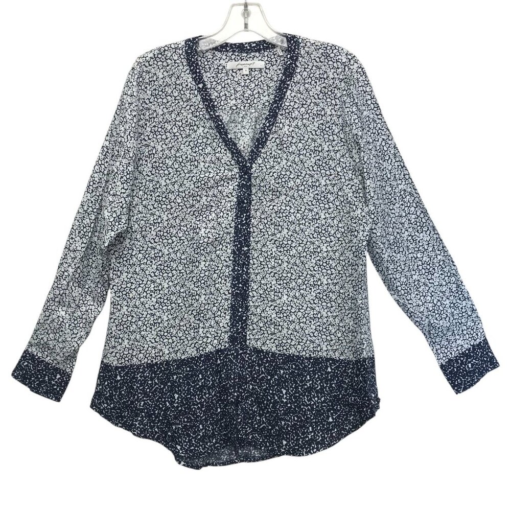 Foxcroft Womens 10 Long Sleeve Button-Up Tunic Blouse Navy & White